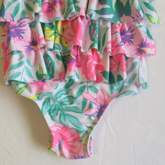 joe fresh tiered tropical floral lined one piece swimsuit 6-12 months baby girl - Picture 2 of 8